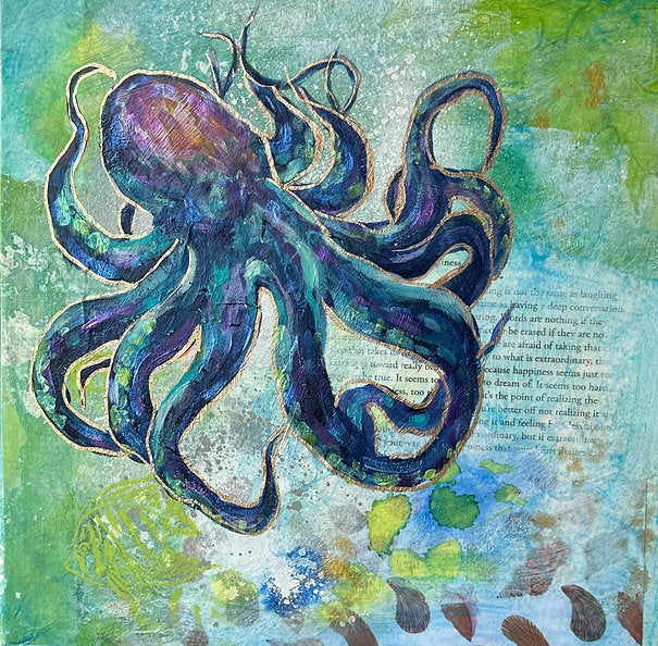 "Octopus Energy" Original Mixed Media on Wood Canvas