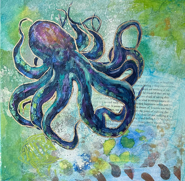 "Octopus Energy" Original Mixed Media on Wood Canvas