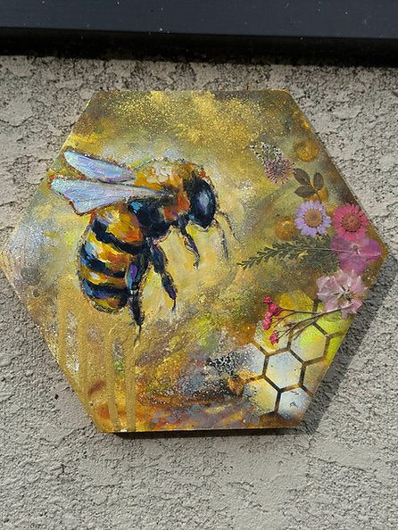"Worker Bee Collection" 6 Piece Original Paintings on 8x8 Wood Canvas