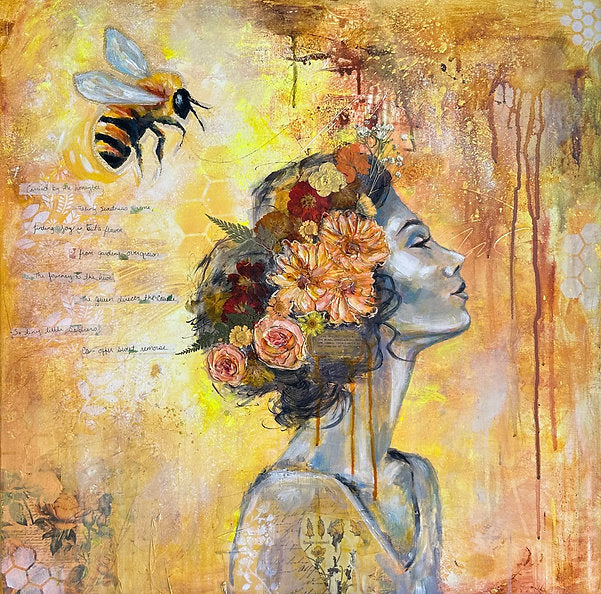"Honey For Two" Original Mixed Media on 24x24 Canvas