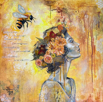 "Honey For Two" Original Mixed Media on 24x24 Canvas
