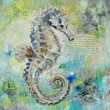 "Sea Horse Energy" Original Mixed Media on Wood Canvas