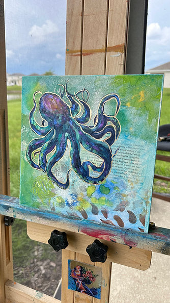 "Octopus Energy" Original Mixed Media on Wood Canvas