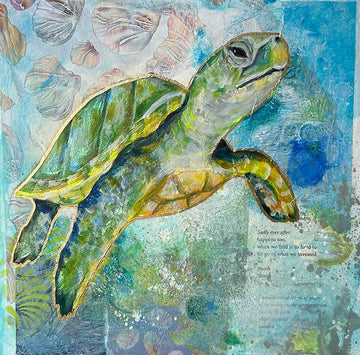 "Sea Turtle Energy" Original Mixed Media on Wood Canavs