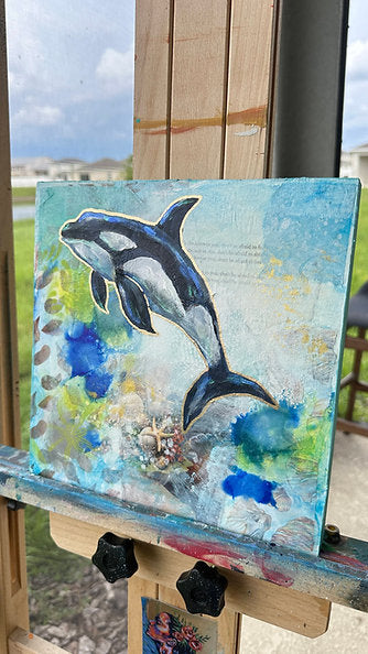 "Orca Energy" Original Mixed Media on Wood Canvas