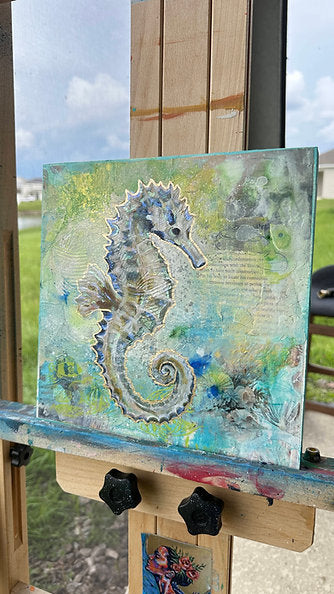 "Sea Horse Energy" Original Mixed Media on Wood Canvas