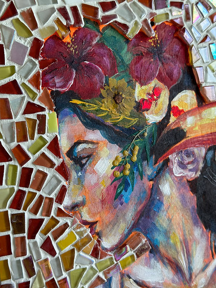 "Tropical Dreams" Original Mosaic Painting On Wood Canvas 12x12