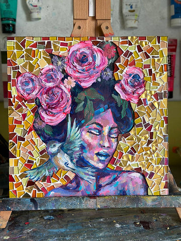 "Tuning In" Original Mixed Media On Wood Canvas