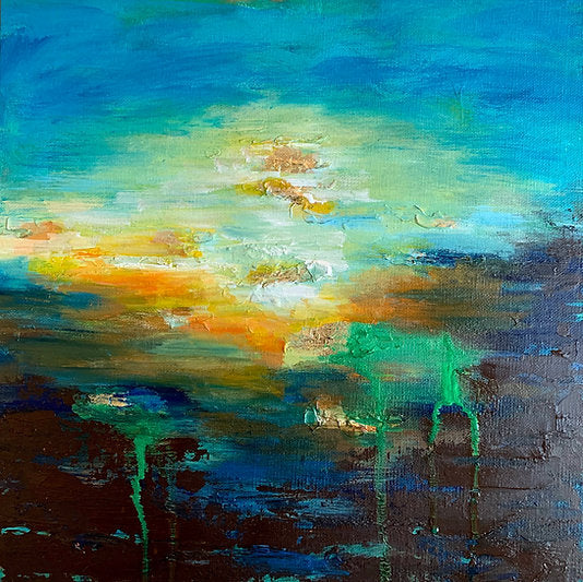 "Anemoia" Original 12x12 Acrylic Gold Leaf Painting On Canvas Panel