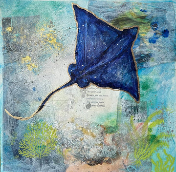 "Stingray Energy" original Painting on 10x10 Wood Canvas