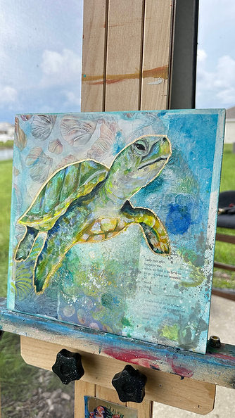 "Sea Turtle Energy" Original Mixed Media on Wood Canavs