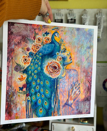 "Plumed Spirit" Hand Embellished LE Print 12x12