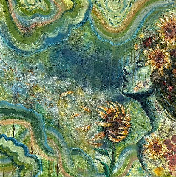 "Sunflower Dreams" Original Mixed Media Painting 30x30 On Canvas