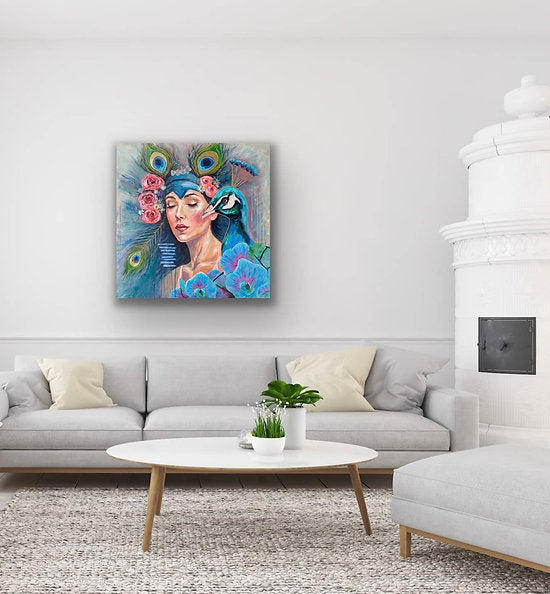 "Plumed Soul" Original 30x30 Mixed Media On Canvas
