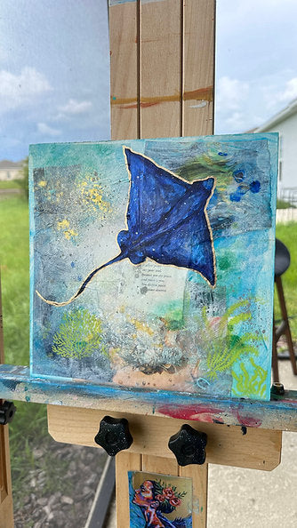 "Stingray Energy" original Painting on 10x10 Wood Canvas