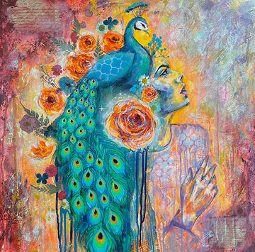 "Plumed Spirit" Original 24x24 Mixed Media on Canvas