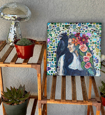 "Kindred Spirits" Original Mosaic Painting 12x12 On Wood Canvas