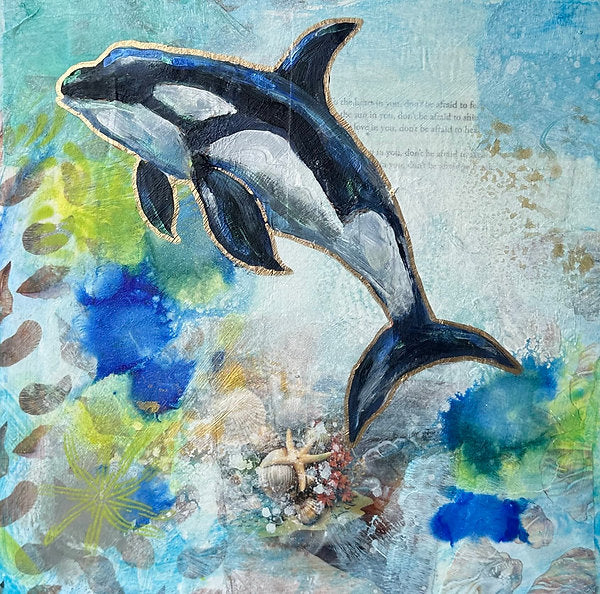 "Orca Energy" Original Mixed Media on Wood Canvas