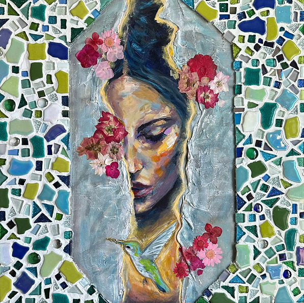 "Breaking Through" Original Mosaic Mixed Media 16x16 Wood Canvas