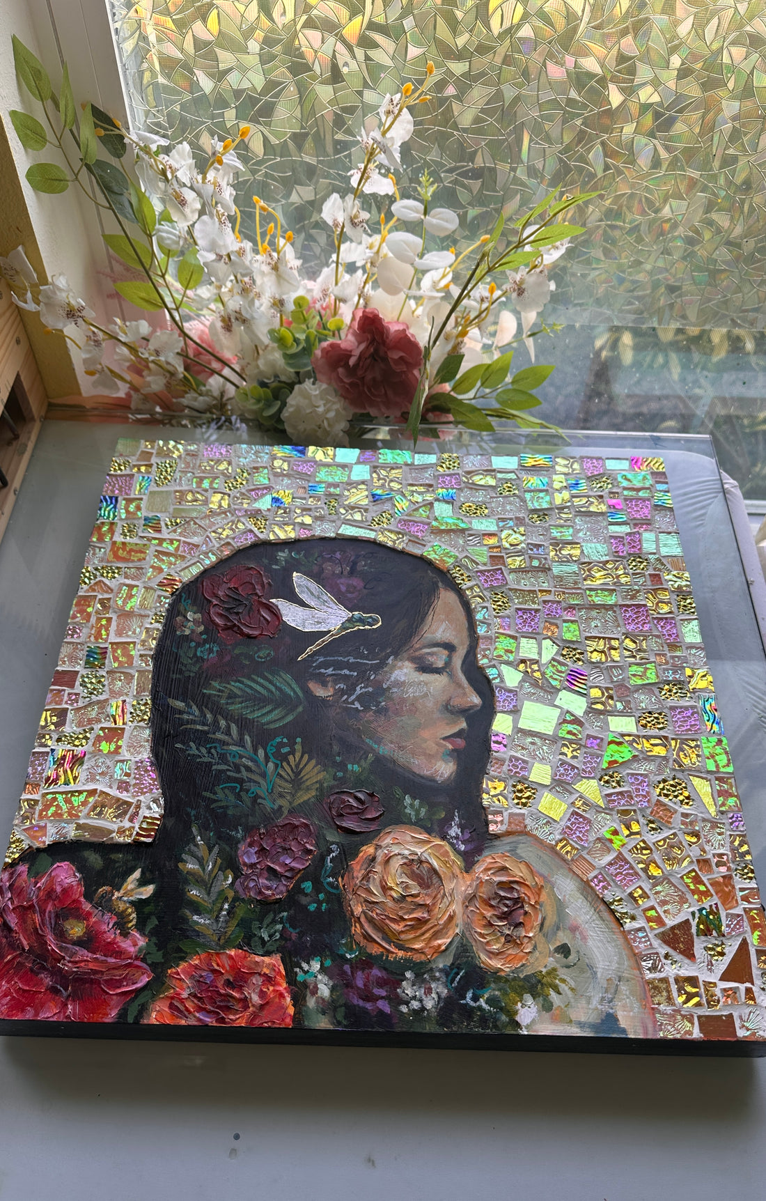 "Sanctuary Of Light" Original 16x16 Mosaic Mixed Media On Wood Canvas