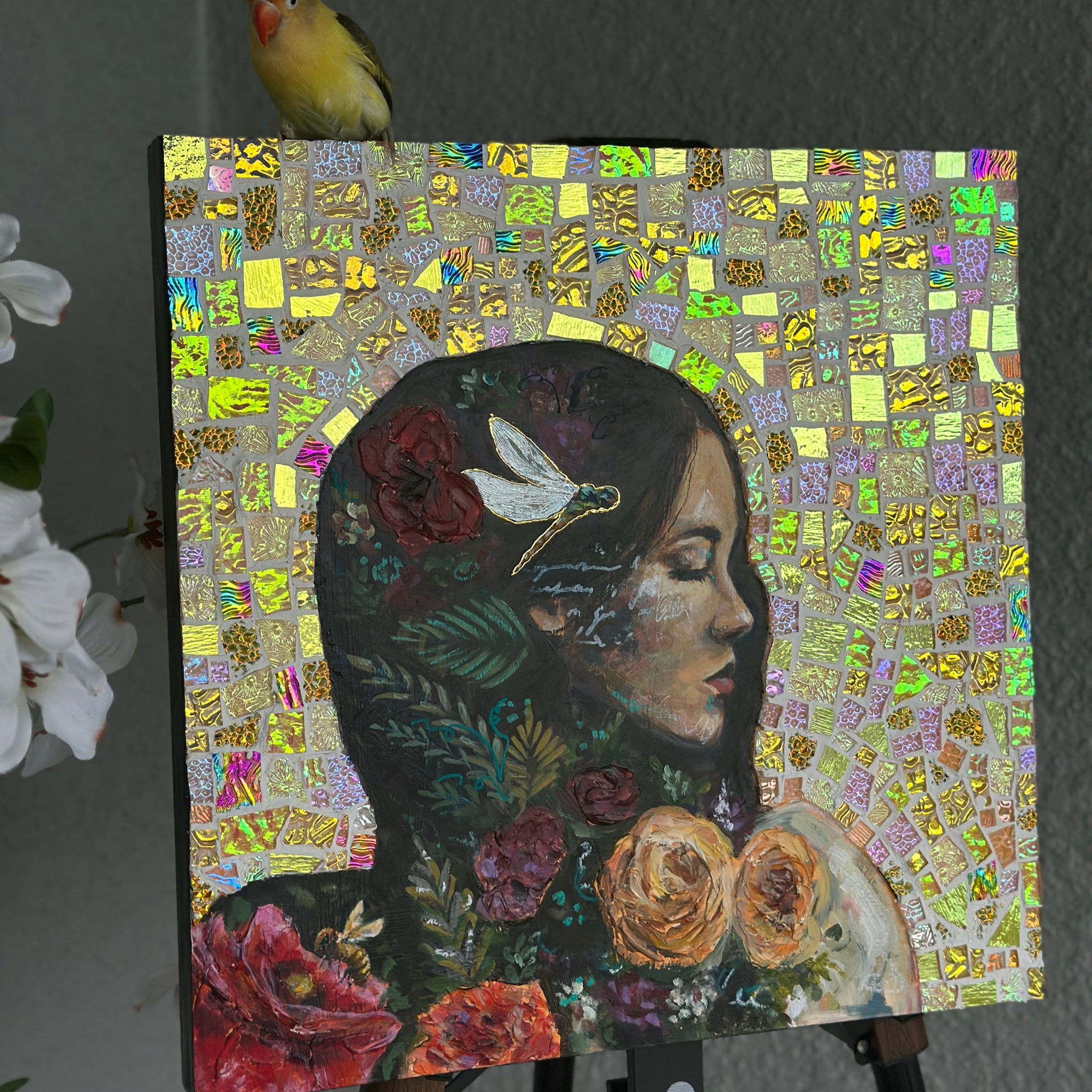 "Sanctuary Of Light" Original 16x16 Mosaic Mixed Media On Wood Canvas