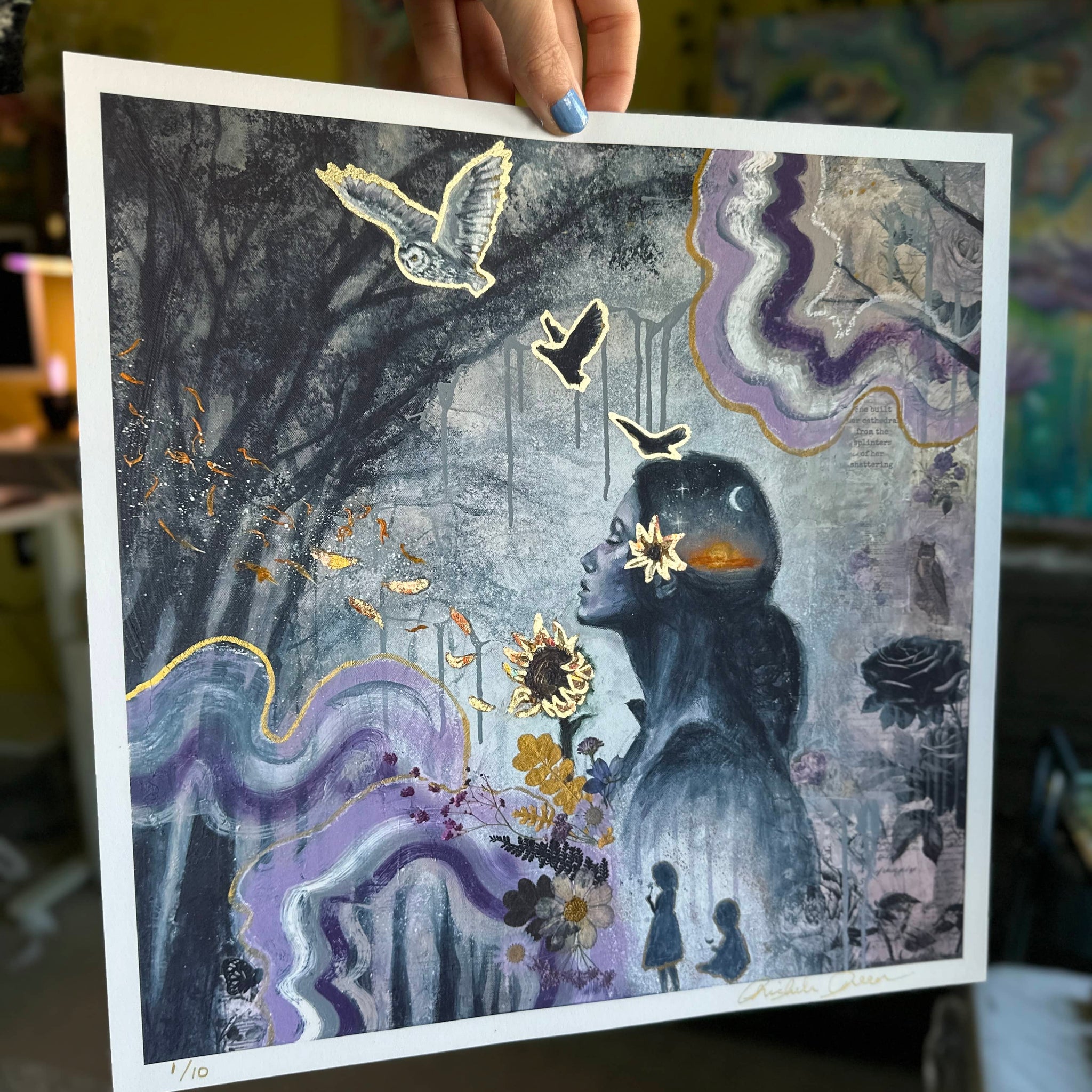 "Woman Heart Spirit" Hand Embellished Art Print 12x12